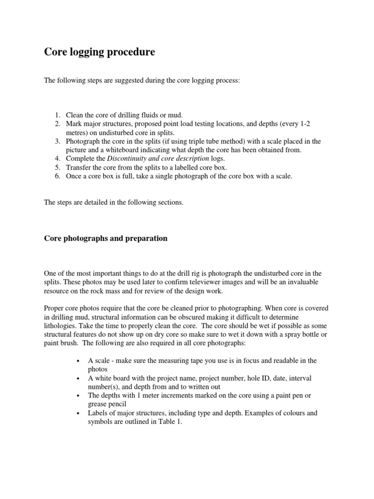 Core Logging Procedure | PDF | Clastic Rock | Sedimentary Rock