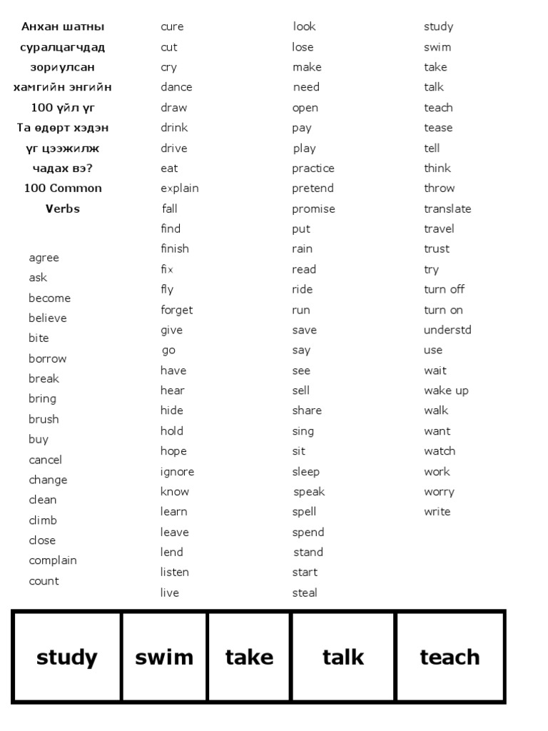 100 Essential Verbs for Beginners | PDF