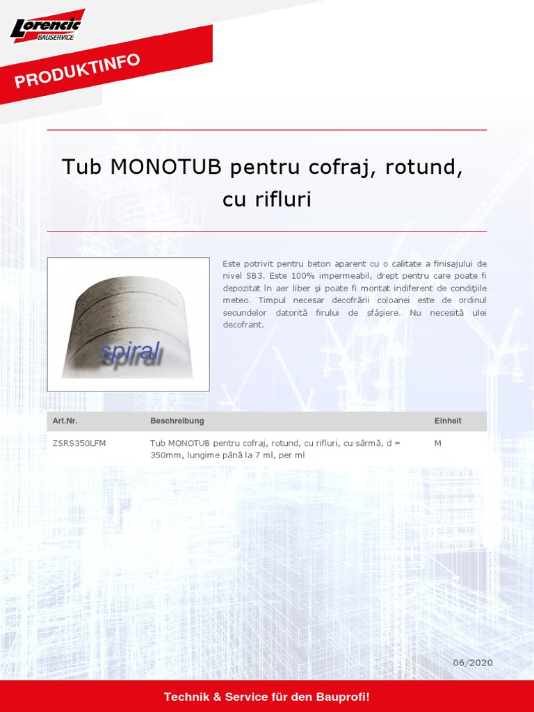Tub Monotub Pentru Cofraj Rotund Cu Rifluri Info PDF