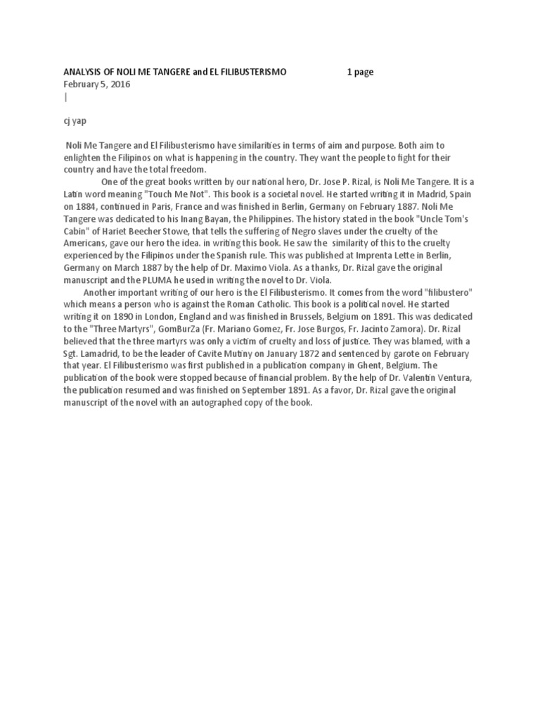 A Comparative Analysis of Jose Rizal's Novels Noli Me Tangere and El
