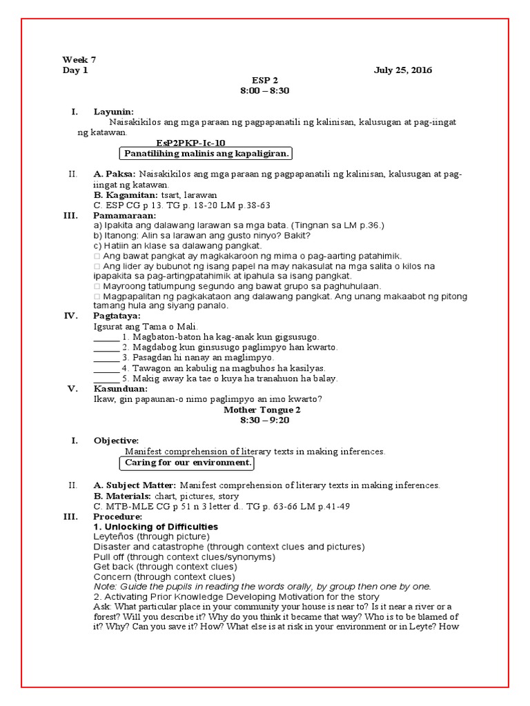 Lesson Plan Week 7 | PDF