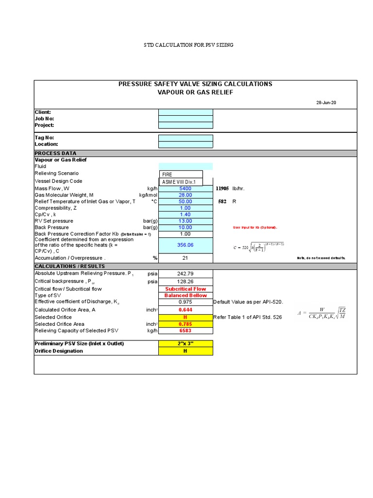 PSV Sizing Calculation Guide | PDF | Pressure | Fluid Dynamics