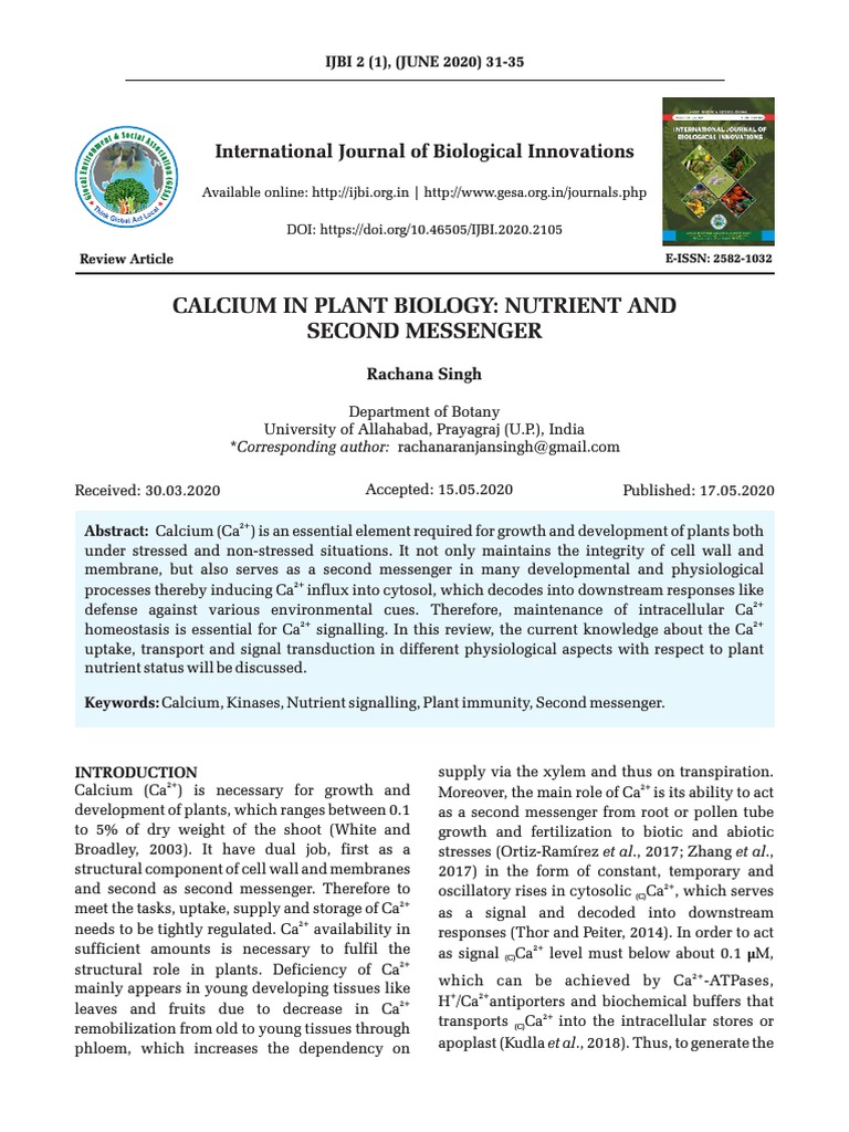Calcium's Role as Second Messenger in Plants | PDF | Calcium In Biology ...