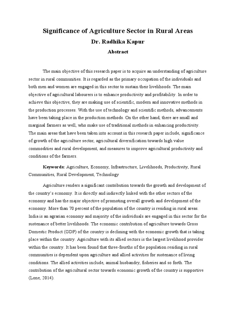 Importance of Agriculture in Rural Areas | PDF | Agriculture ...