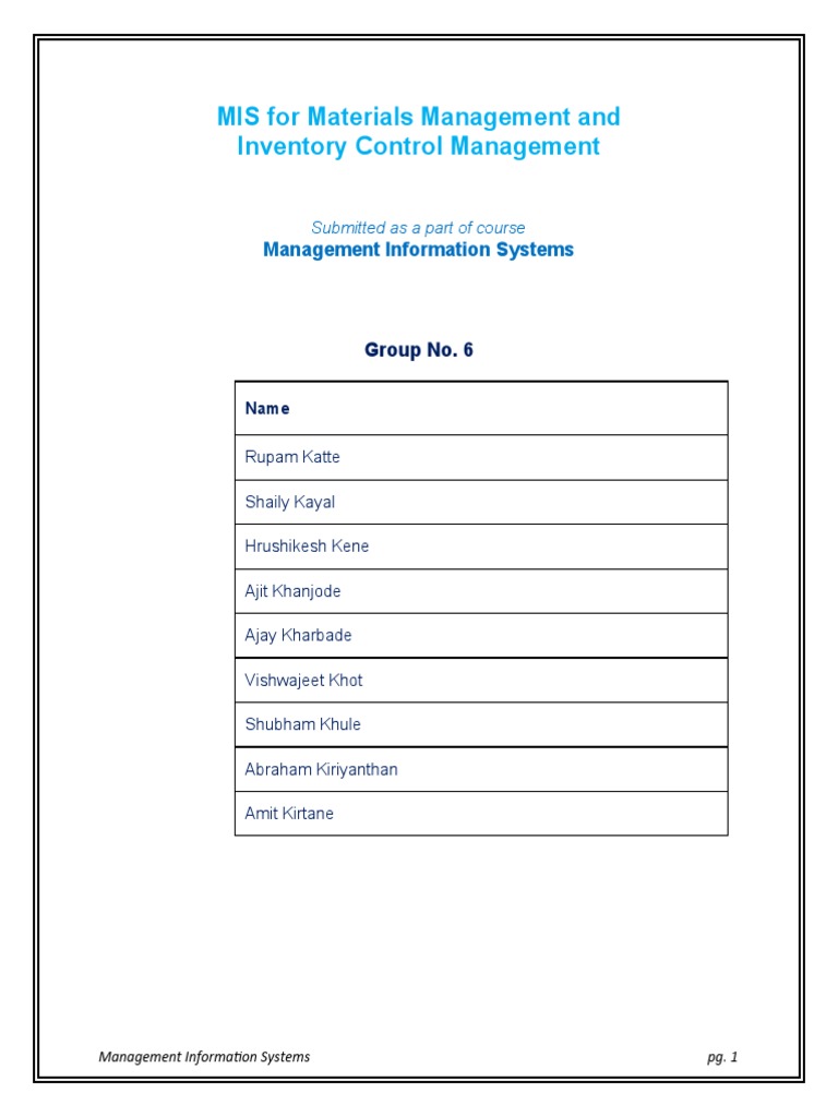 MIS For Materials Management and Inventory Control Management | PDF ...