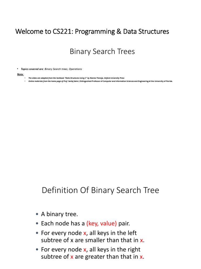 Binary Search Trees: Welcome To CS221: Programming & Data Structures ...