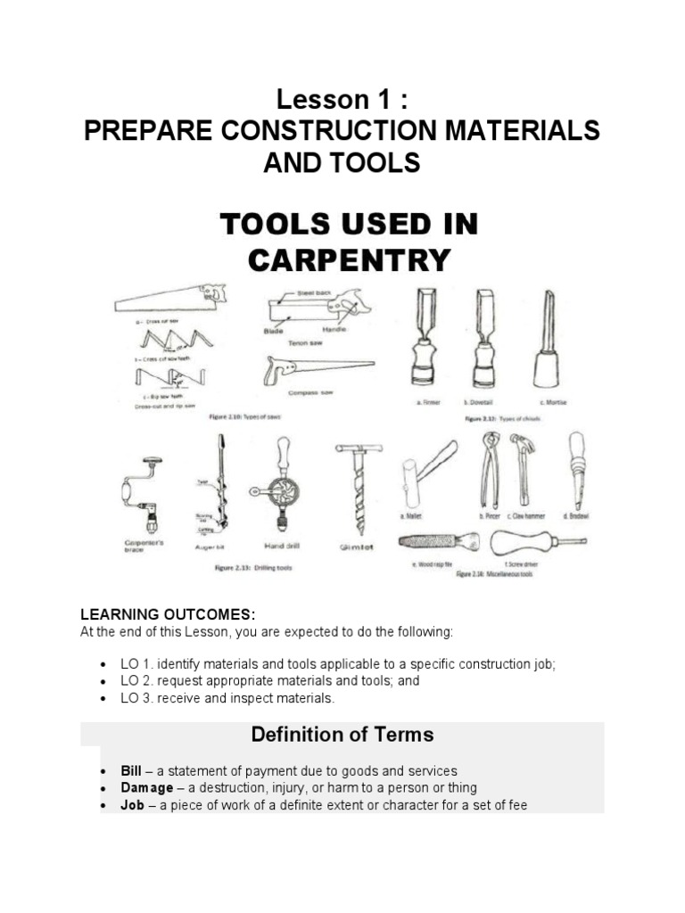 Lesson 1 Prepare Construction Materials and Tools Definition of Terms