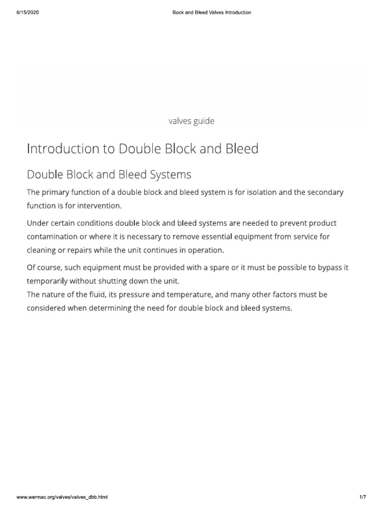 Introduction To Double Block and Bleed | PDF | Valve | Fluid Dynamics