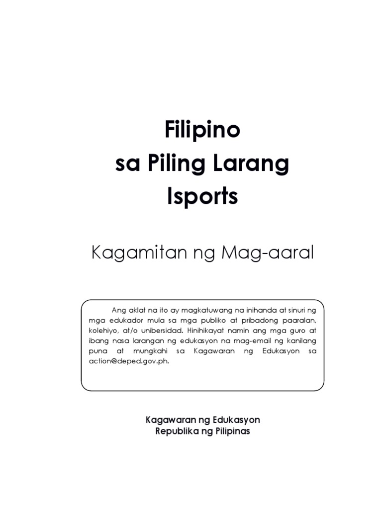Filipino Sa Piling Larang Isports Kagamitan NG Mag-Aaral PDF