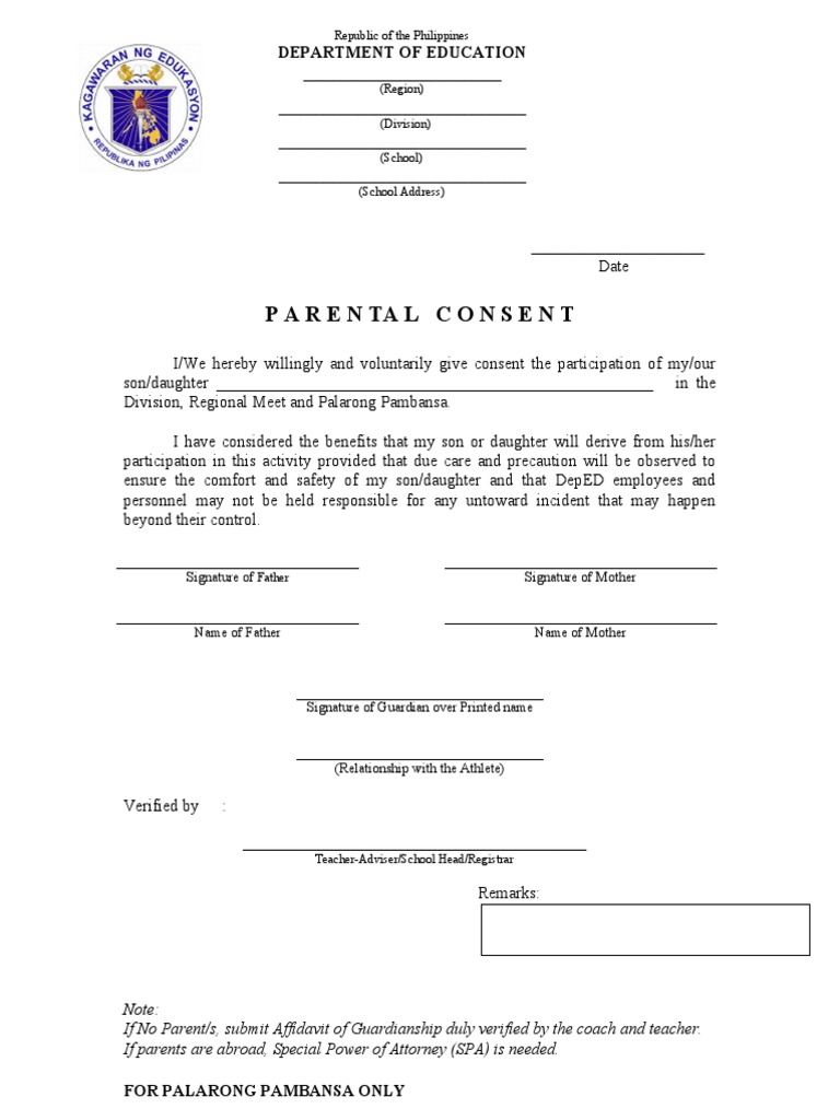 Parent Consent for Sports Participation | PDF