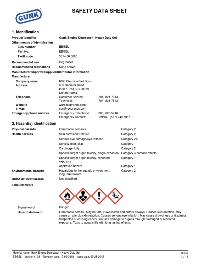 Gunk Heavy Duty Gel Engine Degreaser | PDF | Dangerous Goods | Firefighting