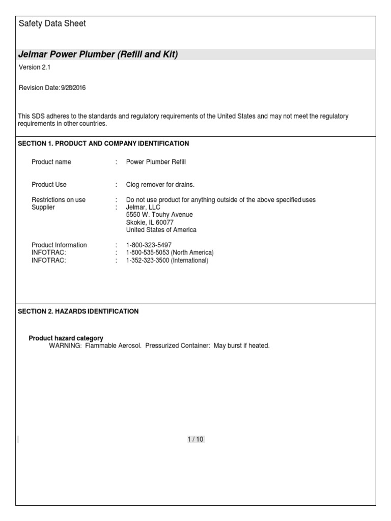 CLRPowerPlumber Drain CleanerSDS PDF PDF Toxicity Carcinogen