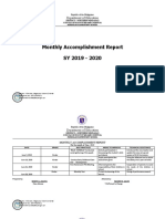 Monthly Accomplishment Report SY 2019 - 2020: Department of Education