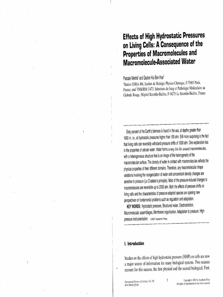 Effects of High Hydrostatic Pressures On PDF | PDF | Solvation ...