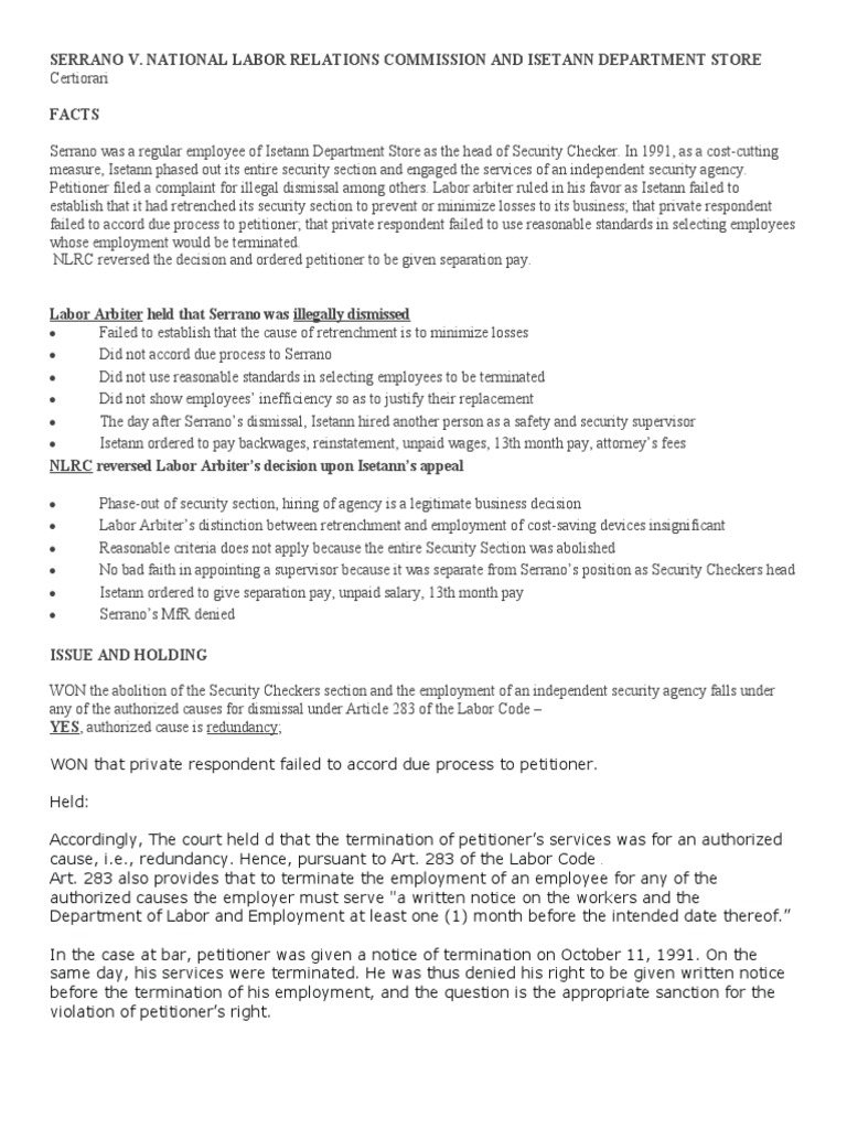 Serrano v. National Labor Relations | PDF | Layoff | Employment