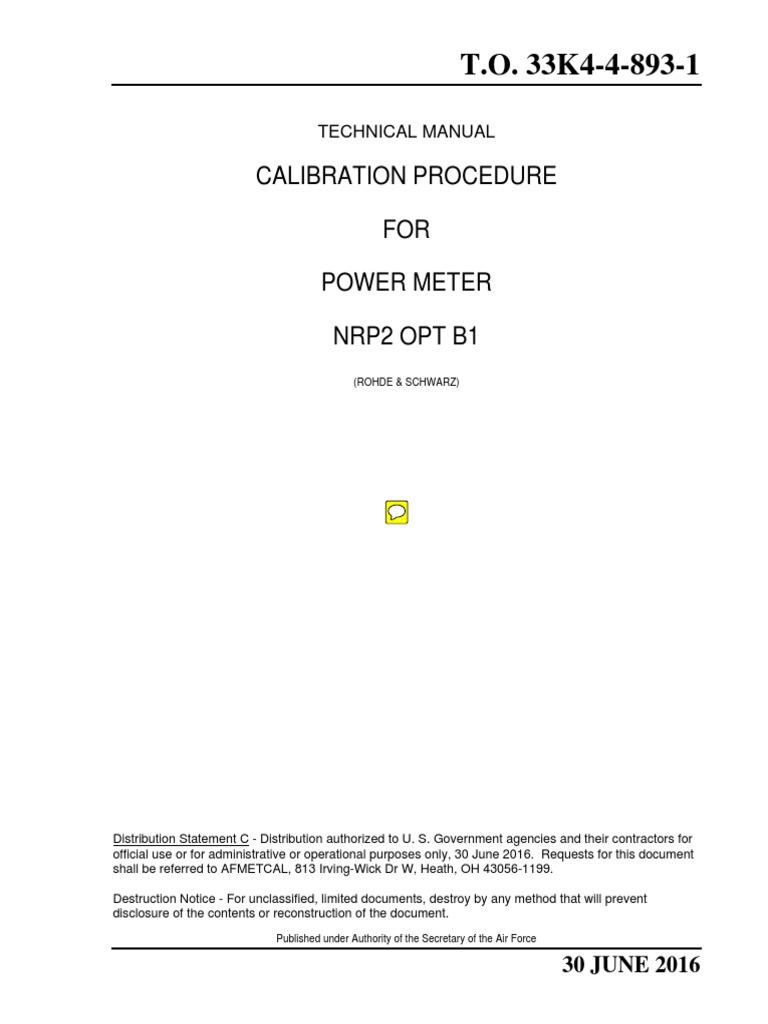 Calibration Procedure FOR Power Meter Nrp2 Opt B1 Technical Manual