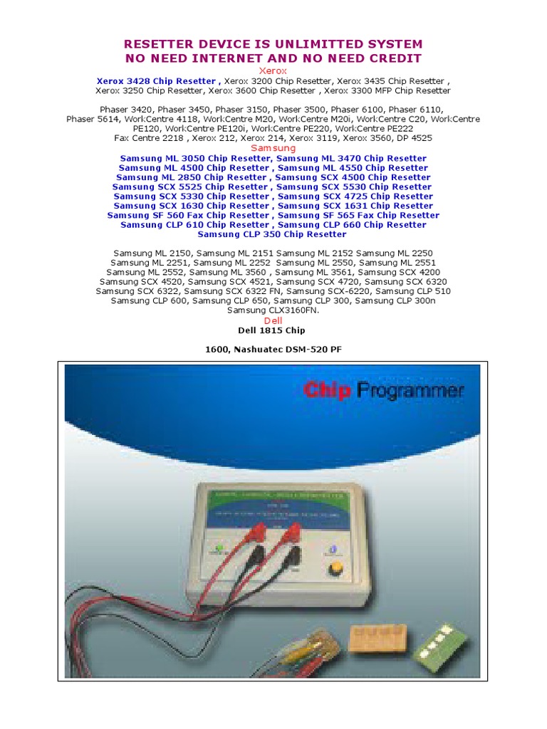 Chip Resetter Devices for Xerox, Samsung, Dell | PDF