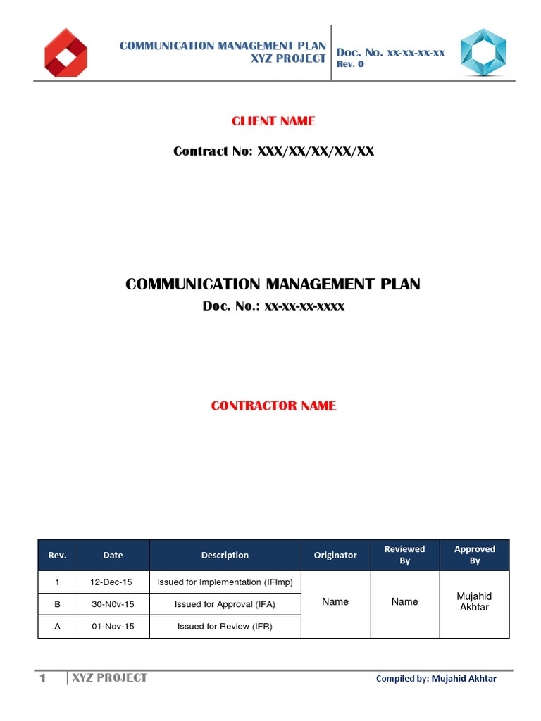 XYZ Project Communication Management Plan | PDF | Component Object ...