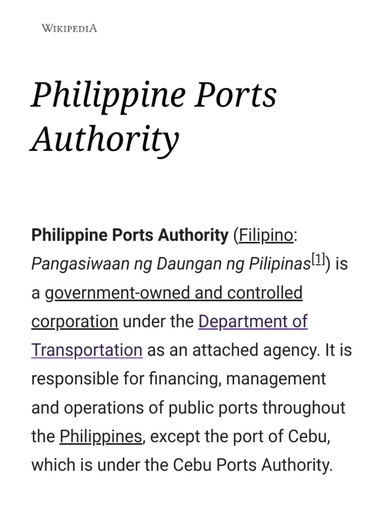 Philippine Ports Authority Wikipedia PDF Government Philippines