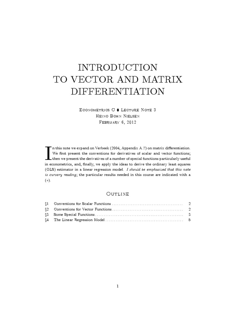 Lecture Note 3 - Introduction To Vector and Matrix Differentiation ...
