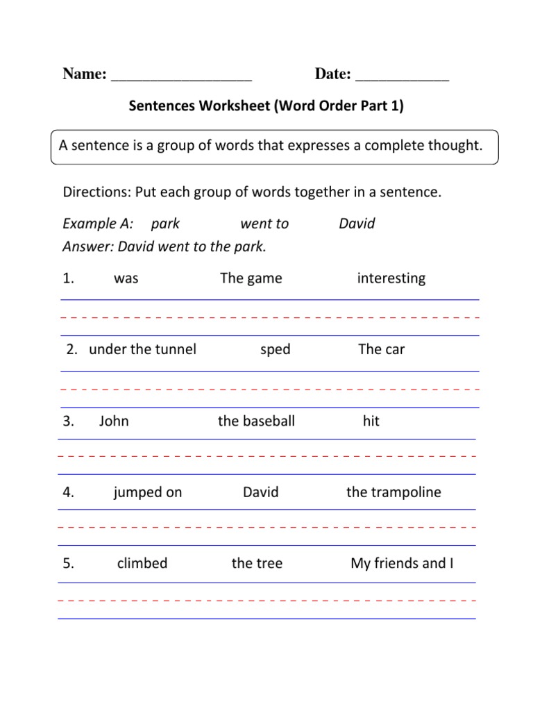 Grade 1 Sentence Formation Worksheet | PDF