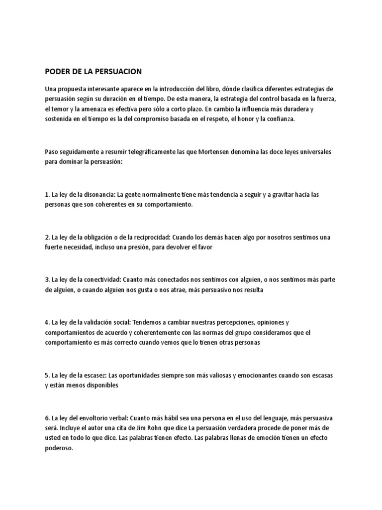 Poder de La Persuacion | PDF | Persuasión | Conceptos psicologicos