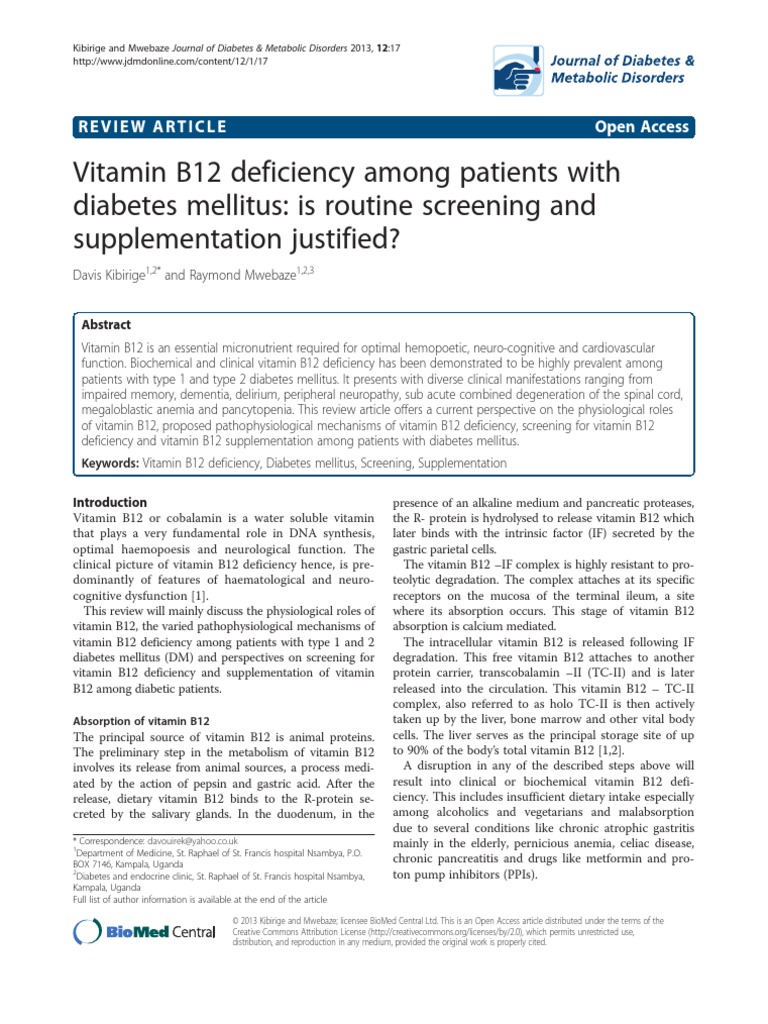 Vitamin B12 Deficiency Among Patients With PDF Vitamin B12