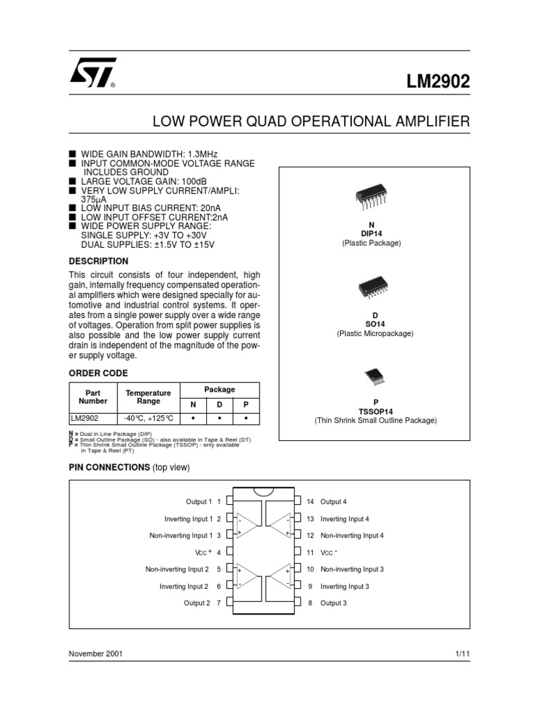 lm2902 Low Power Amplifier PDF PDF Operational Amplifier Analog