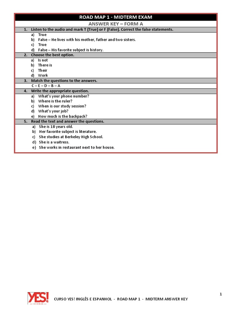 Road Map 1 Midterm Exam Answer Key | PDF | Question | Data Collection