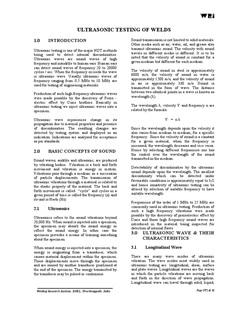 Ultrasonic Testing of Welds | PDF | Waves | Ultrasound