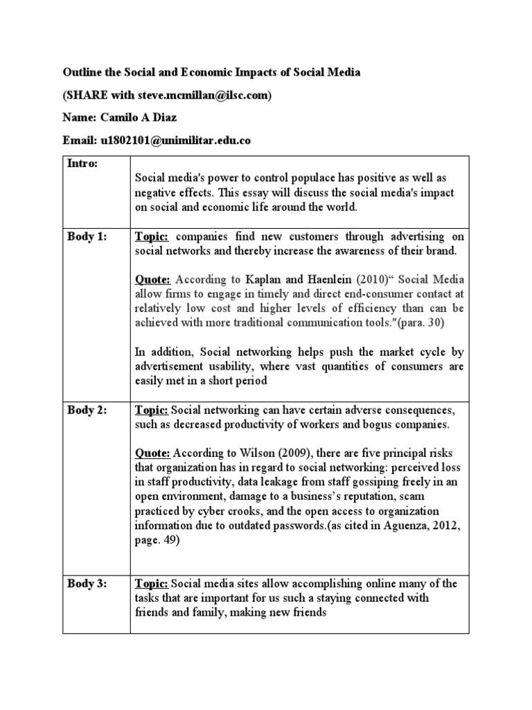 Essay Outline Social Media | PDF | Social Media | Popular Culture