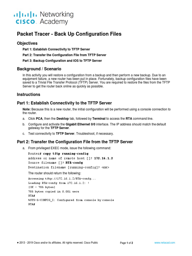 10.6.10 Packet Tracer Back Up Configuration Files Answer | PDF | Router  (Computing) | Internet Architecture