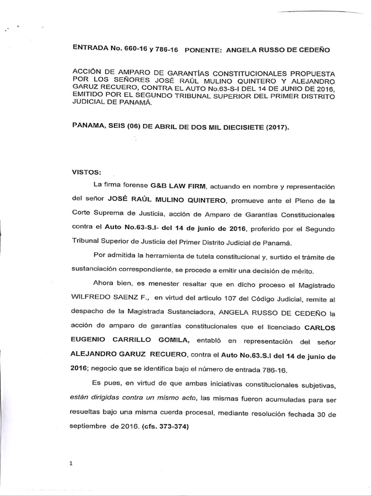 Sentencia Del Pleno de La Corte Suprema de Justicia Acción de Amparo de ...