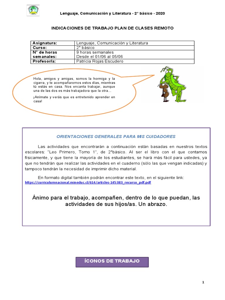 Actividades de Lenguaje 2° Básico 2020 | PDF | Artes del Lenguaje y ...