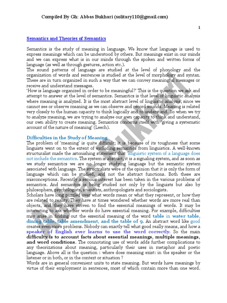 Semantics and Theories of Semantics PDF | PDF | Part Of Speech | Word