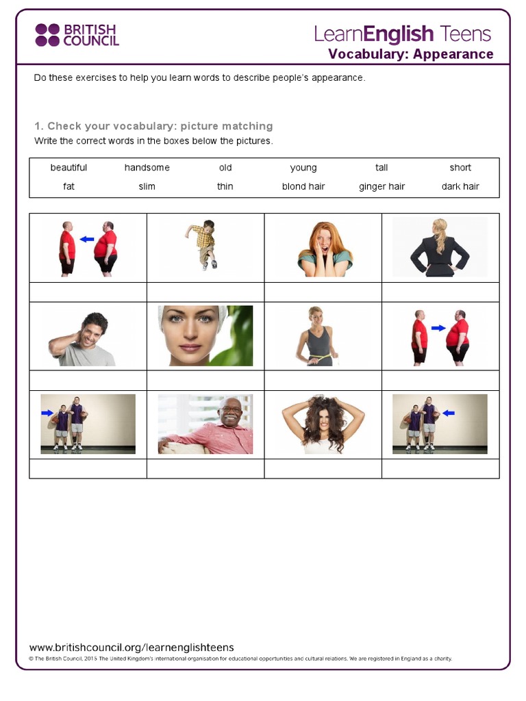 Vocabulary Exercises: Describing Appearance | PDF