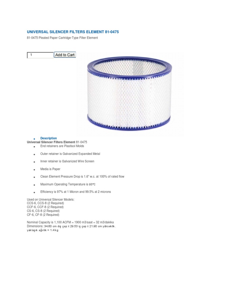 Universal Silencer Filter Element 81-0475 | PDF | Science & Mathematics ...