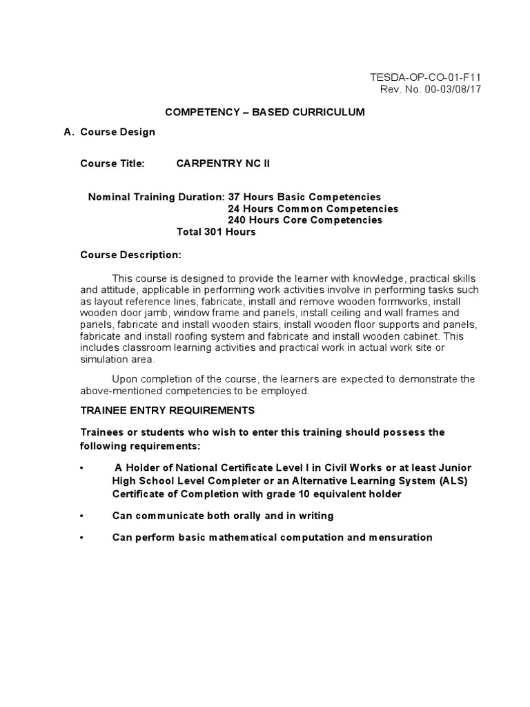 Carpentry CBC NEW | PDF | Reflective Practice | Competence (Human ...