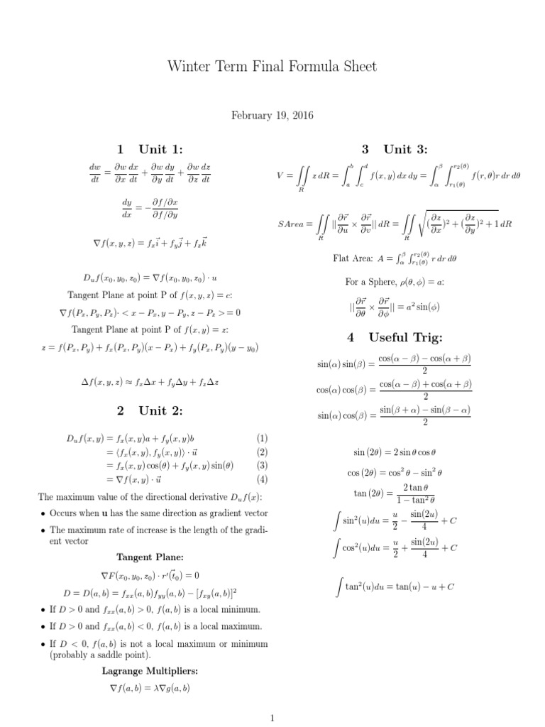 Winter Term Final Formula Sheet | PDF | Algebra | Teaching Mathematics