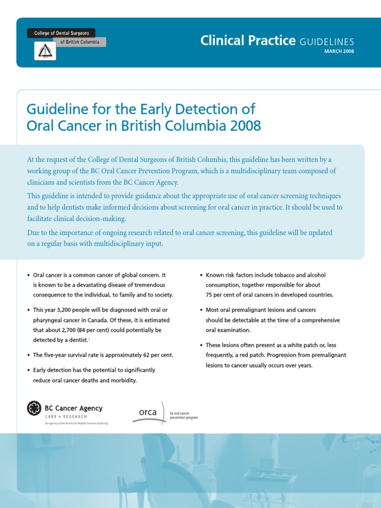 Early Detection of Oral Cancer Guidelines | PDF | Screening (Medicine ...