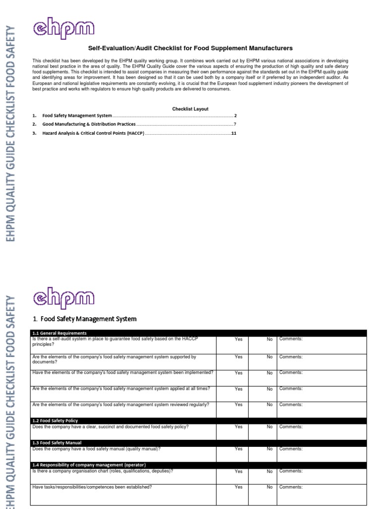 01 Manufacturer Checklist 101214 | PDF | Food Safety | Hazard Analysis ...