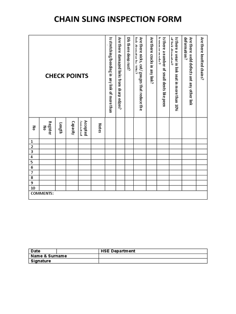 Chain Sling Inspection Checklist | PDF | Industrial Processes ...