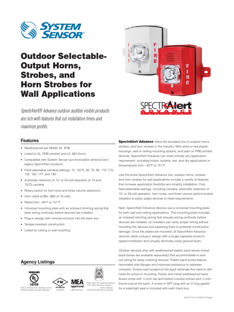 Outdoor SelectableOutput Horns, Strobes, and Horn Strobes For Wall