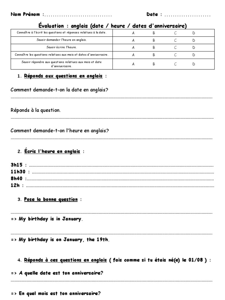 Date D Anniversaire En Anglais