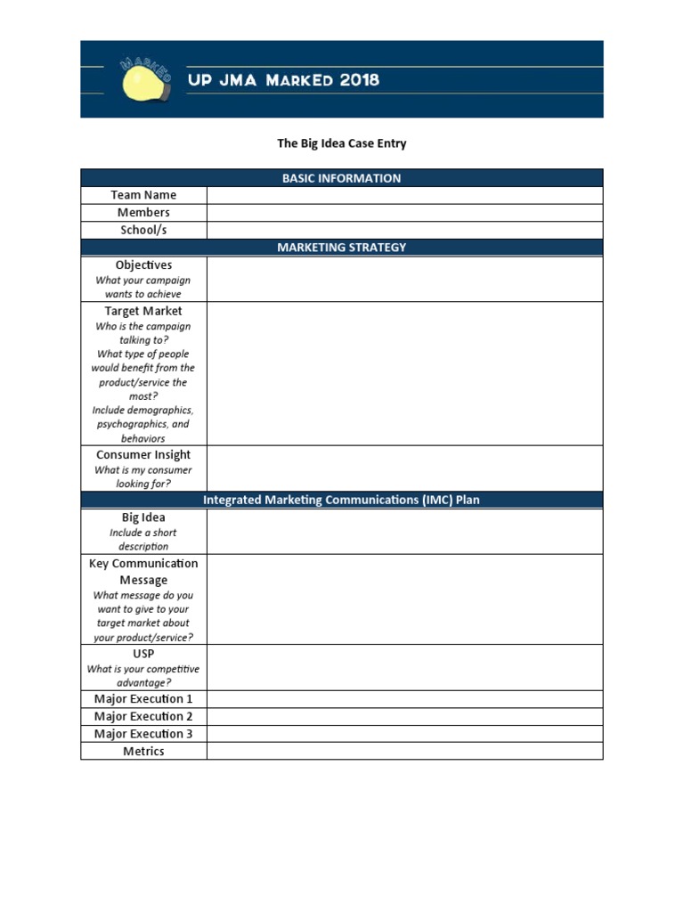 The Big Idea 2018 Case Entry Template Blank | PDF | Career & Growth ...