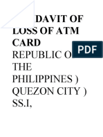 Affidavit of Loss of ATM Card