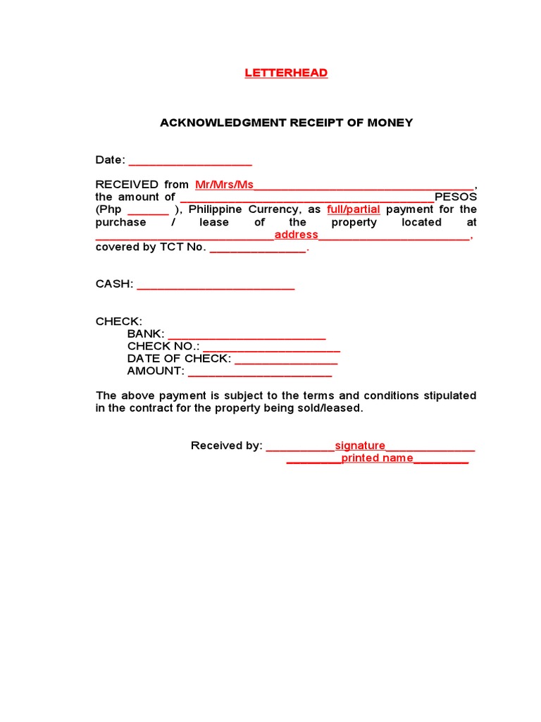 Acknowledgment Receipt of Payment | PDF | Finance & Money Management