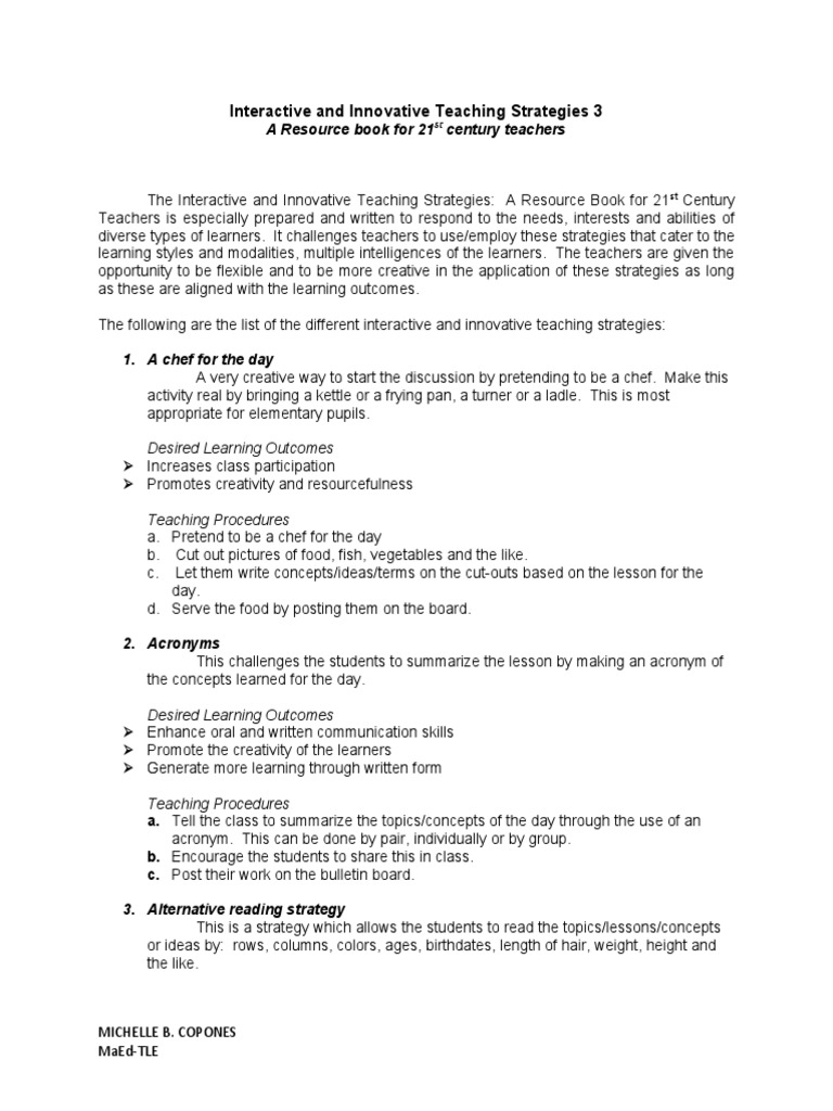 Interactive and Innovative Teaching Strategies 3 | PDF | Creativity ...