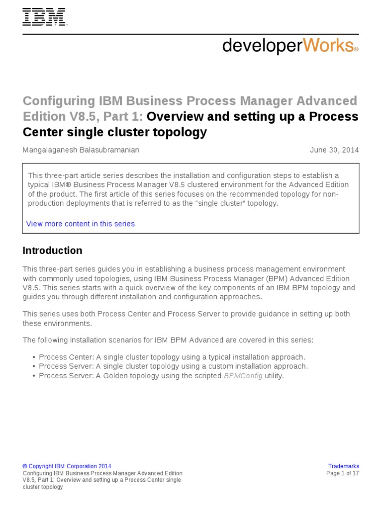Configuring IBM Business Process Manager Advanced Edition V8.5, Part 1 ...