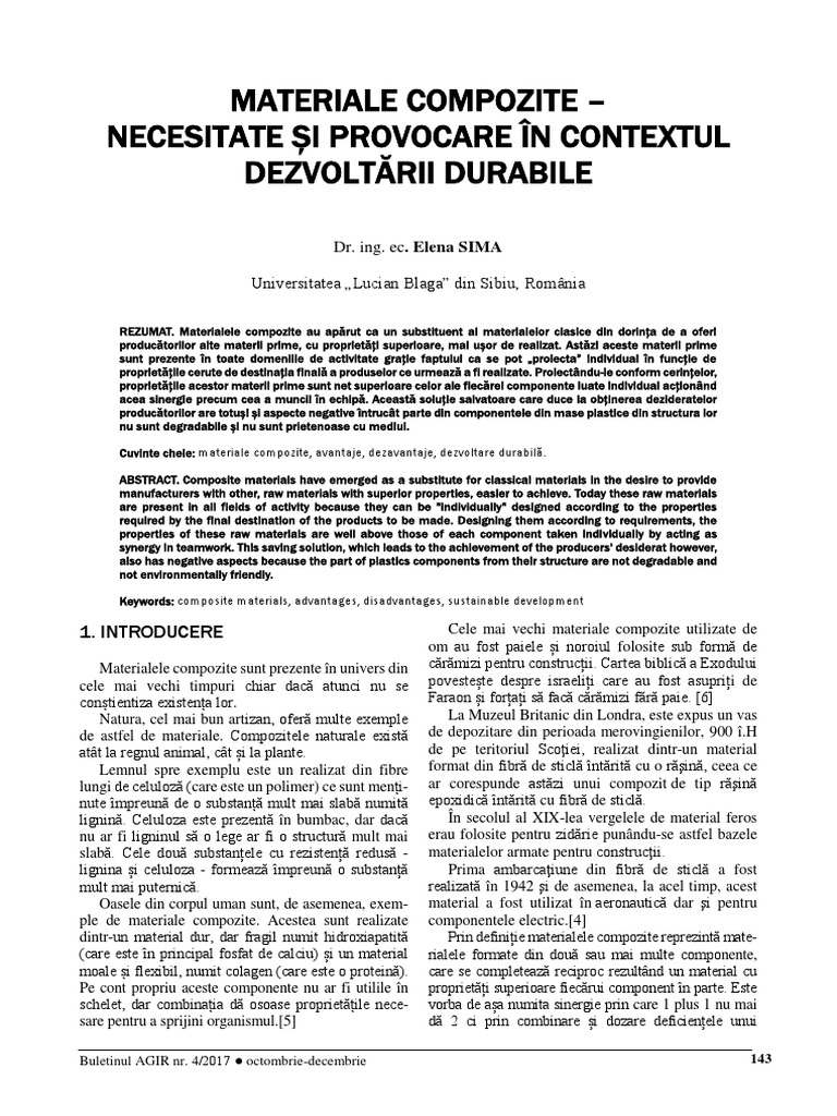 Materiale Compozite - Necesitate Și Provocare În Contextul Dezvoltării ...